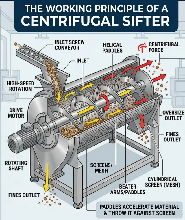 THE WORKING PRINCIPLE OF ACENTRIFUGAL SIFTER