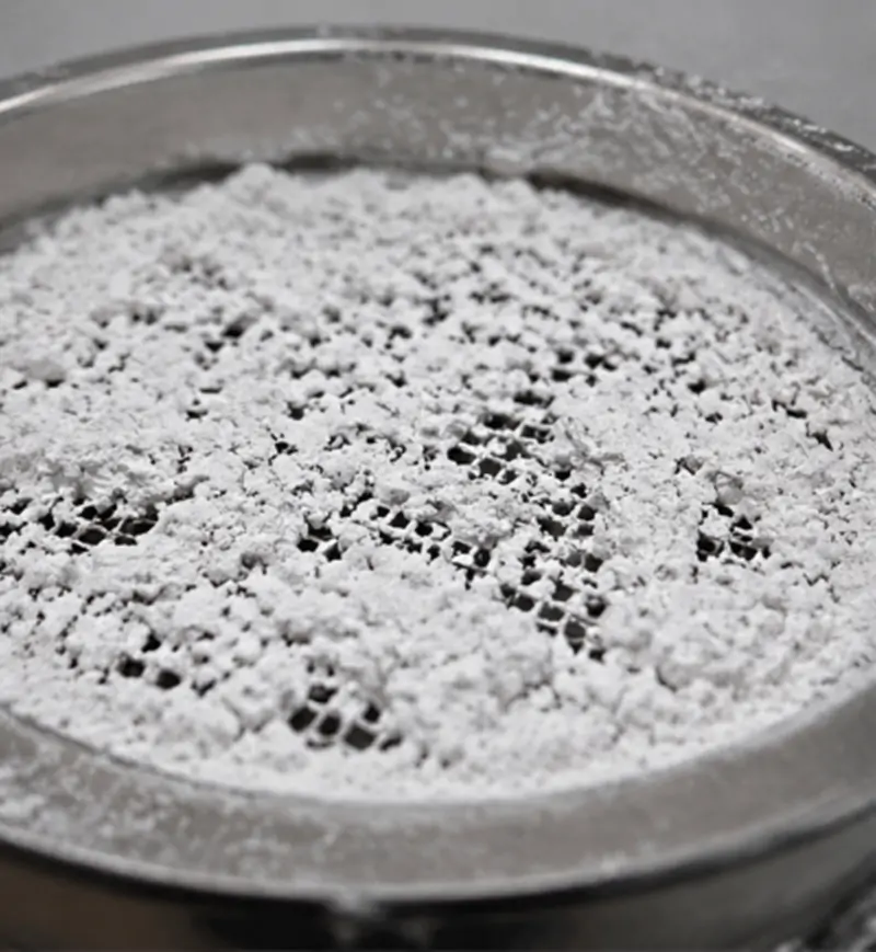 Colmatage de la maille du tamis par la poudre d'amidon