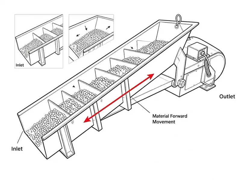 Funktionsprinzip der Materialvorwärtsbewegung